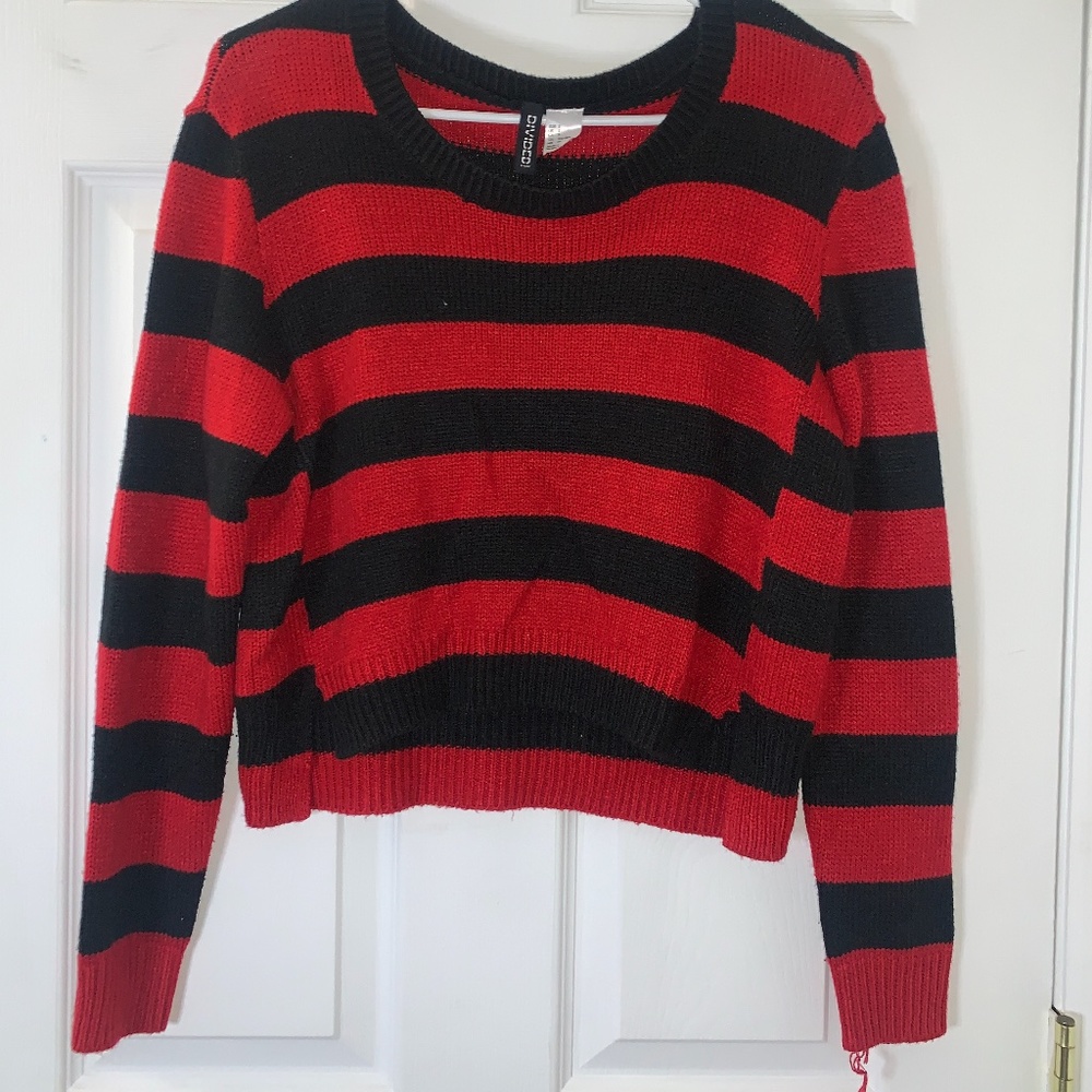 H&M red and black stripped sweater